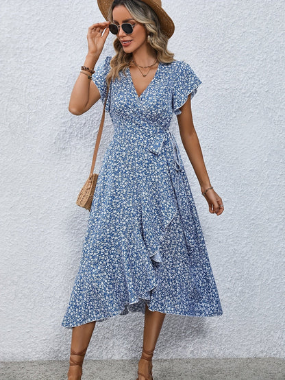 Elegantes Damenkleid Mit Flutterärmeln Und Wickeldetails - Ideal Für Hochzeitsgäste Und Festliche Anlässe