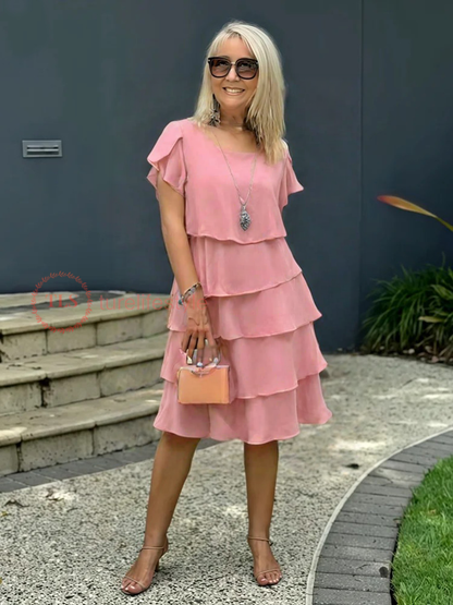 Lockeres Chiffon Midi Kleid Damen mit Asymmetrischem Saum, Geschichtet, Ideal für Sommer und Hochzeitsgast, Festliche Kleider