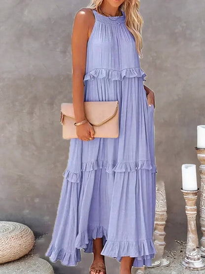 Variant image for Elegantes Rüschenblumen-Halfter-Maxikleid für Damen, Leichtes Boho Kleid Lang, Fließende Passform, Ideal für Sommer-21