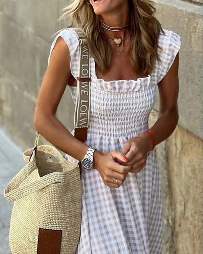 Variant image for Maxikleid Sommer Damen mit Elastischem Oberteil und Retro-Caroma-Muster aus Atmungsaktiver Baumwolle, Ideal für Strand- und Stadtbesuche-19
