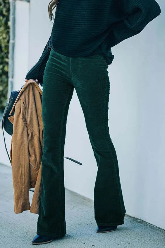 Variant image for Rippen Samthosen Für Frauen Mit Elastischer Taille Und Ausgestellten Beinen-3