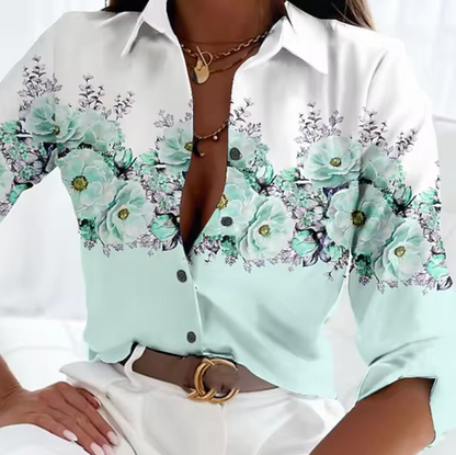 Blumenmusterbluse - Leichte Langarm Damenbluse für Sommerausflüge-3