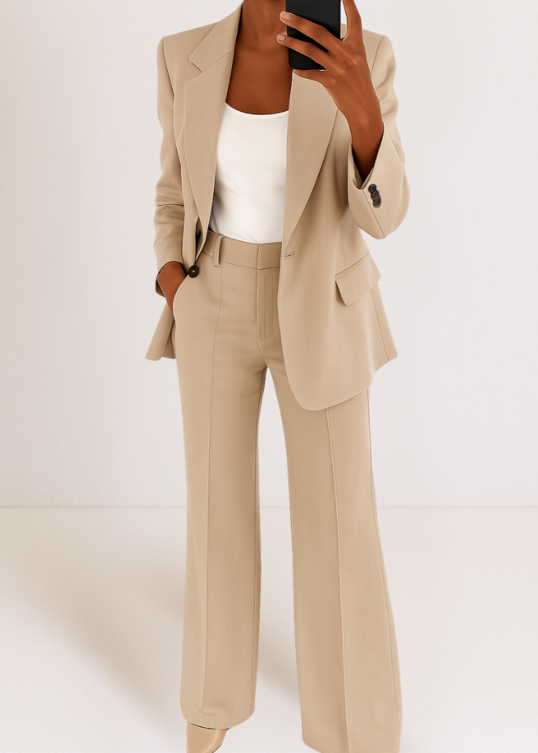 Women’s Tailored Suit Set Classic Blazer & Straight-Leg Pants