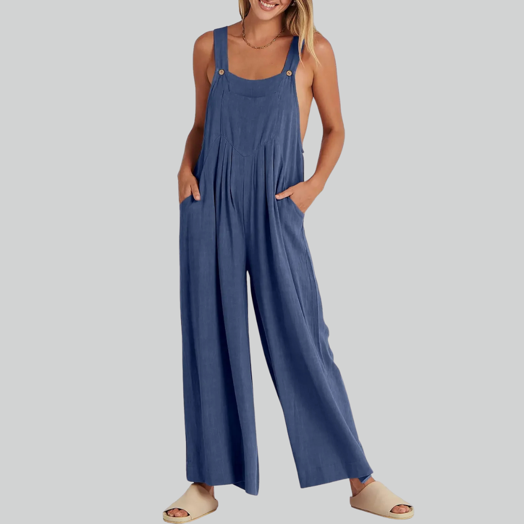 Variant image for Plus-Size Vintage Baumwollwäsche Weitbein Overall Mit Taschen Für Damen-19
