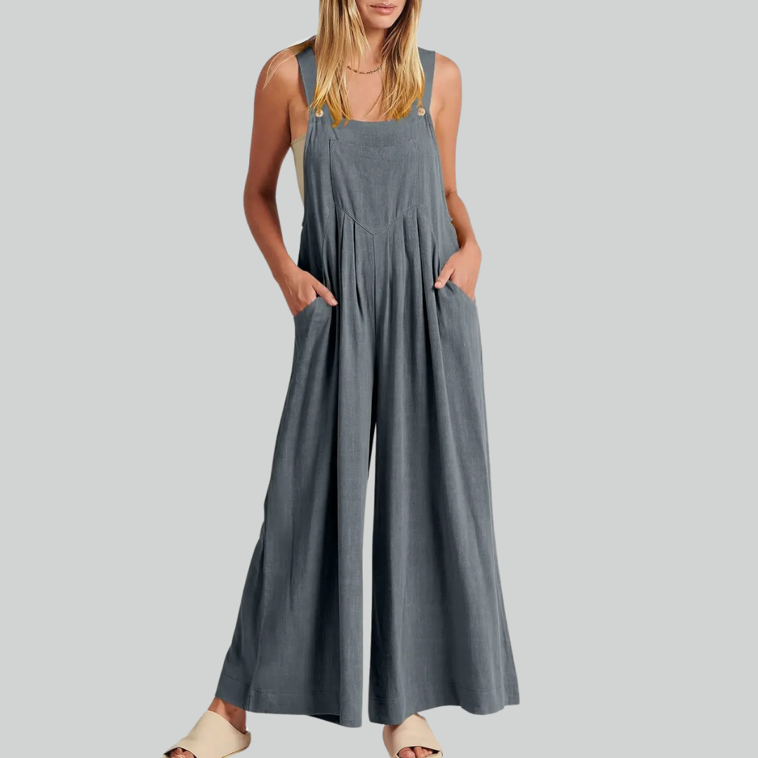 Variant image for Plus-Size Vintage Baumwollwäsche Weitbein Overall Mit Taschen Für Damen-13