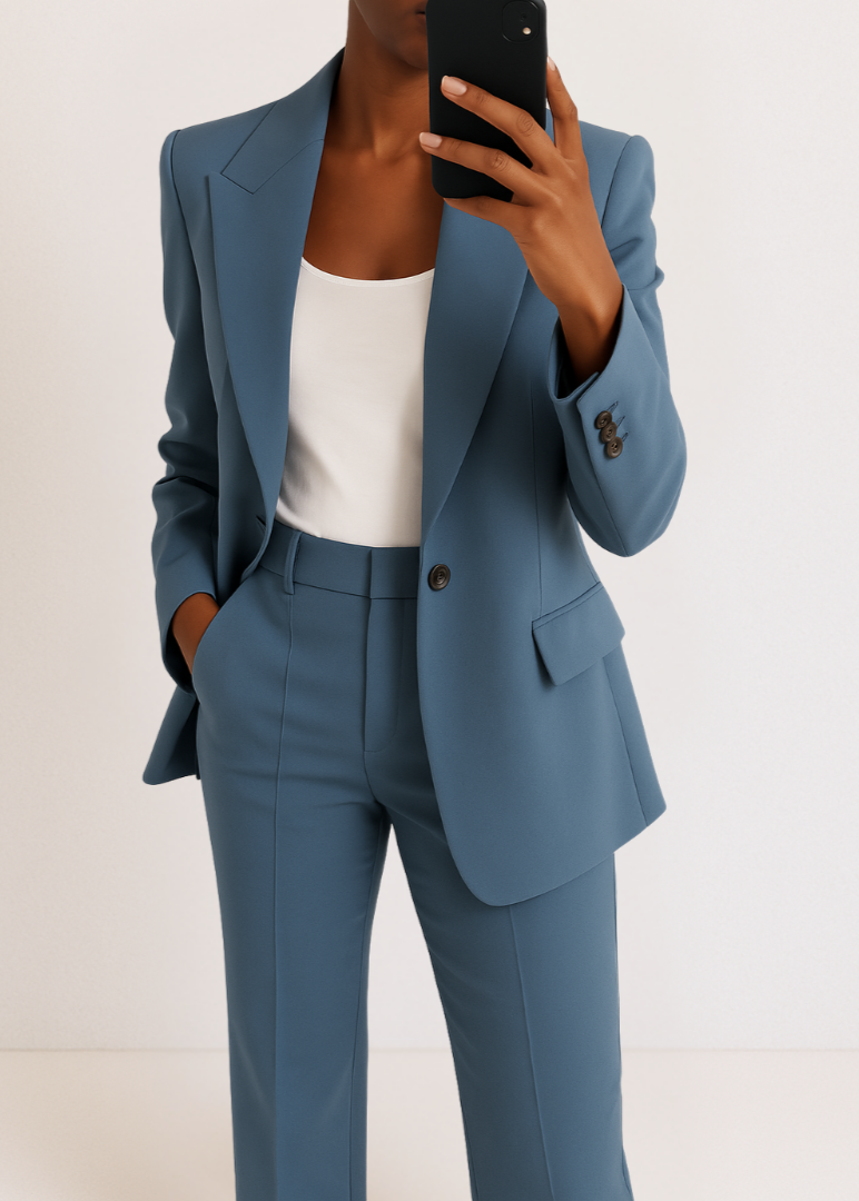 Women’s Tailored Suit Set Classic Blazer & Straight-Leg Pants