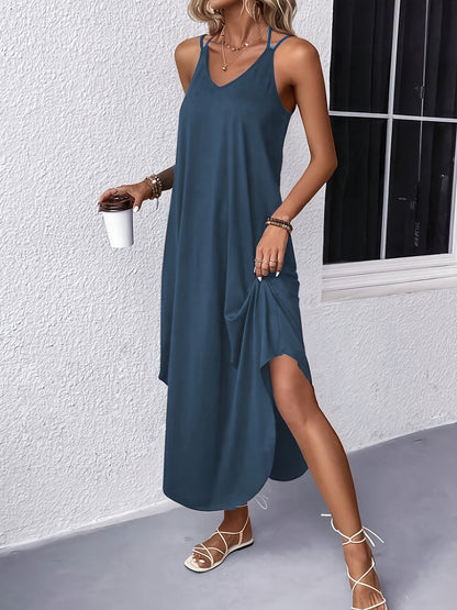 Leichtes Sommer-Cami-Kleid für Damen, Lockere Passform, Atmungsaktiver V-Ausschnitt, Ideal für Urlaub und Freizeit