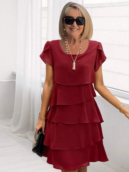 Variant image for Lockeres Chiffon Midi Kleid Damen mit Asymmetrischem Saum, Geschichtet, Ideal für Sommer und Hochzeitsgast, Festliche Kleider-1