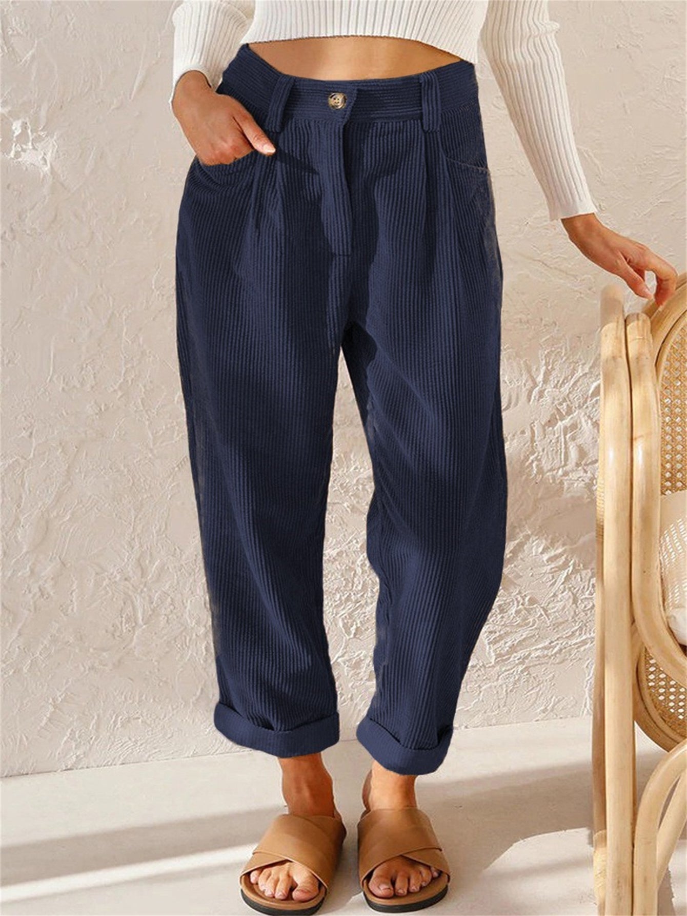 Hohe Taille Casual Damenhosen - Weicher Stoff, Bequeme Passform, Größen S bis 3XL, Vielseitig Kombinierbar-5