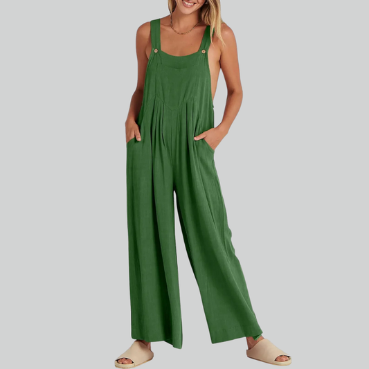Plus-Size Vintage Baumwollwäsche Weitbein Overall Mit Taschen Für Damen 1