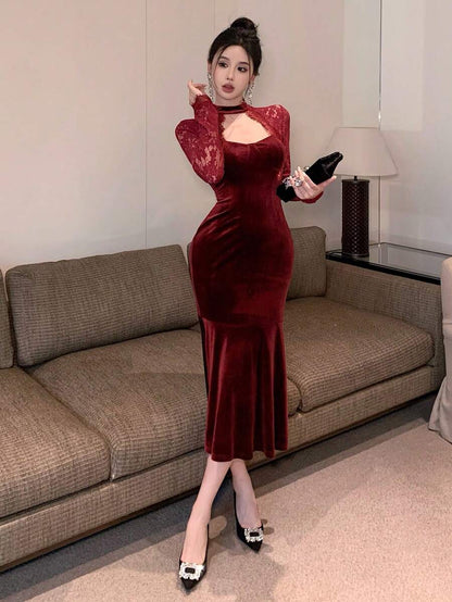 Women’s Festive Bodycon Midi Christmas Dress