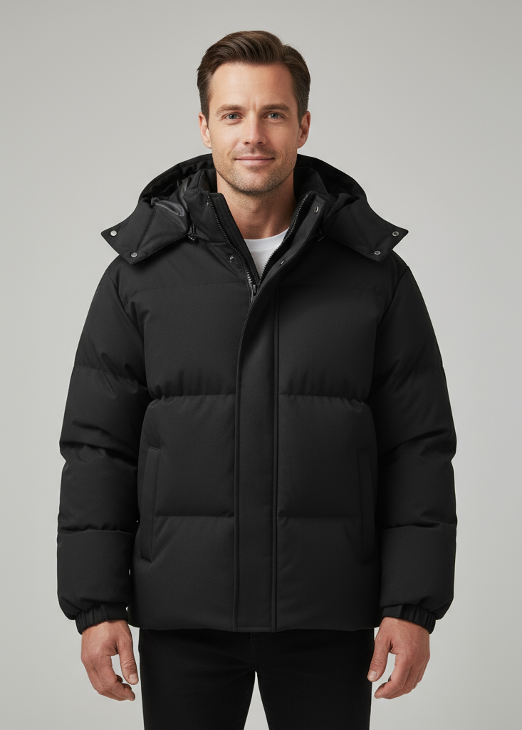 Gesteppte Herrenjacke mit Kapuze und Reißverschluss