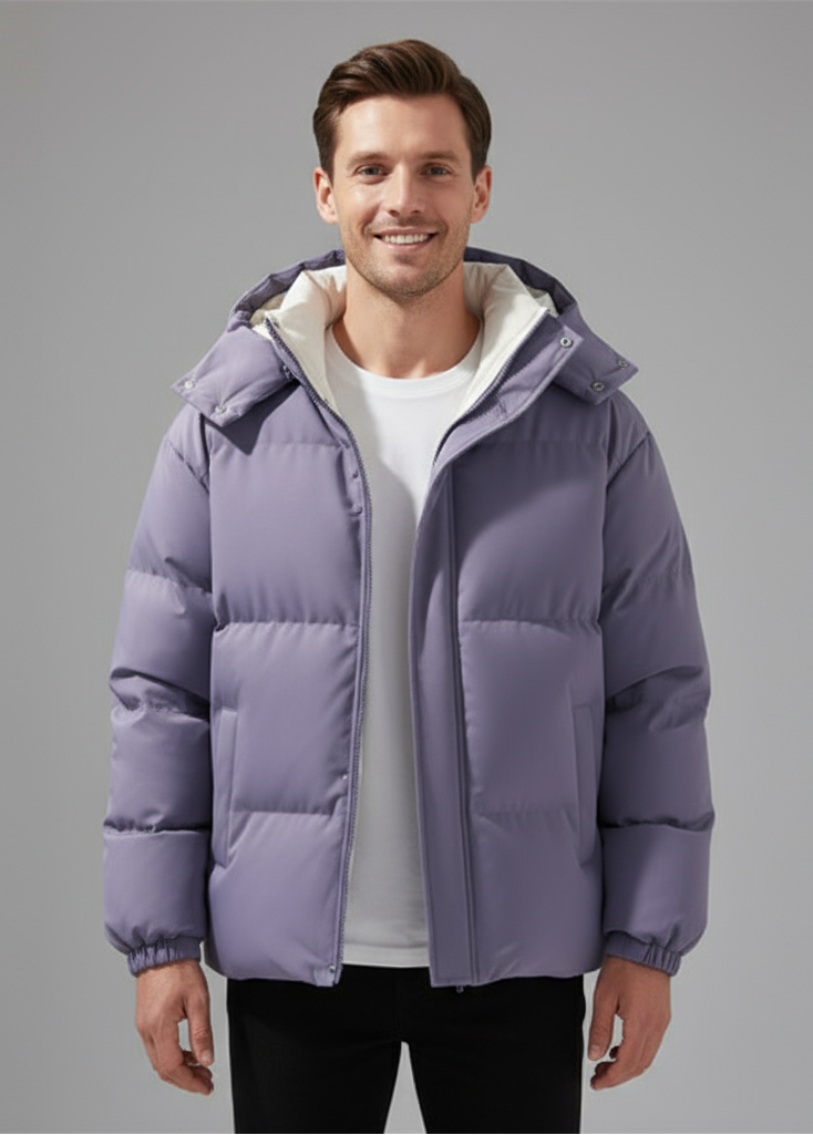 Gesteppte Herrenjacke mit Kapuze und Reißverschluss