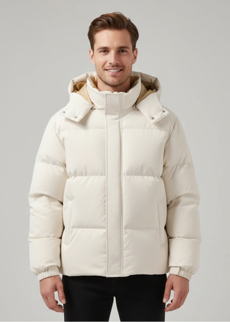 Gesteppte Herrenjacke mit Kapuze und Reißverschluss