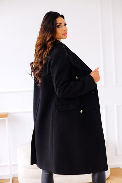 Women’s Classic Long Coat Gold Button Double-Breasted Style