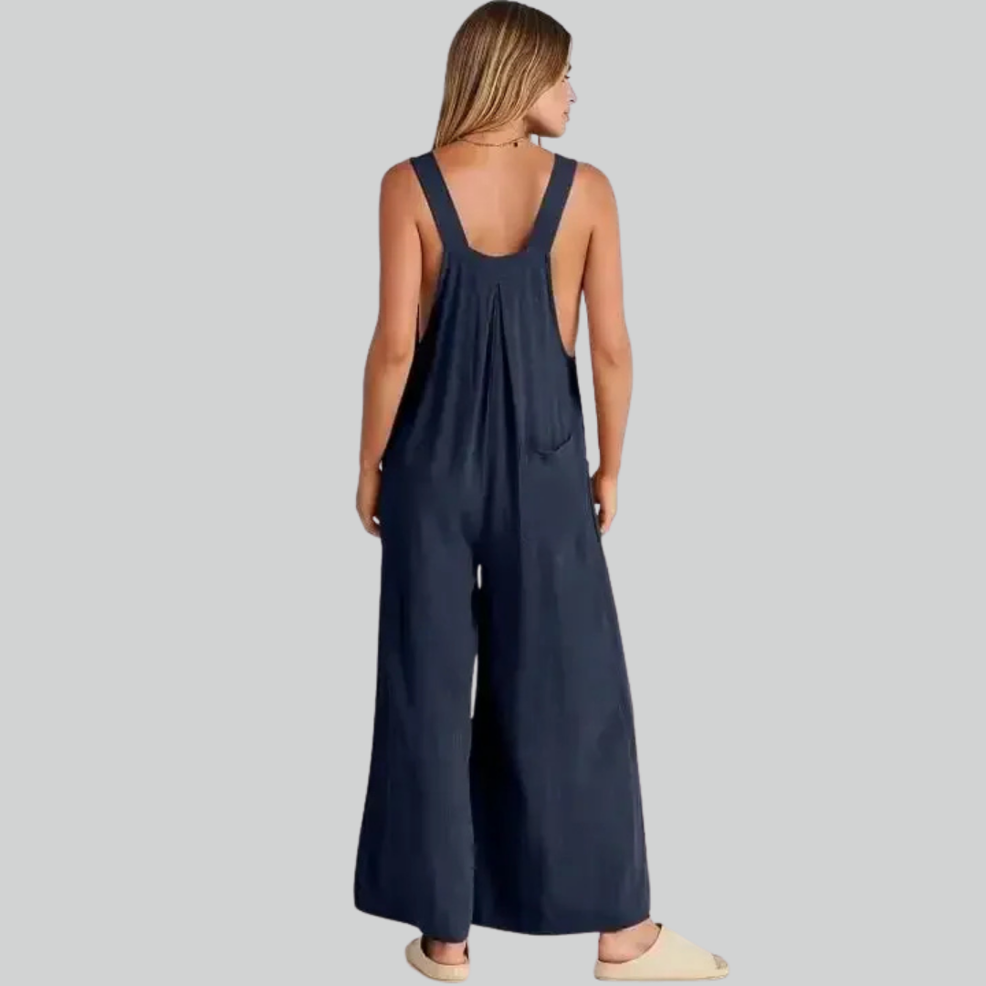 Plus-Size Vintage Baumwollwäsche Weitbein Overall Mit Taschen Für Damen 4