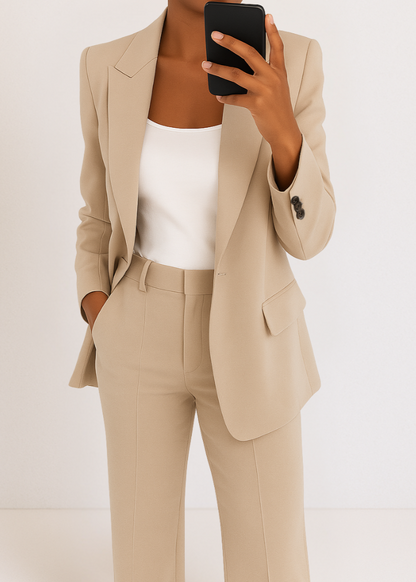 Women’s Tailored Suit Set Classic Blazer & Straight-Leg Pants
