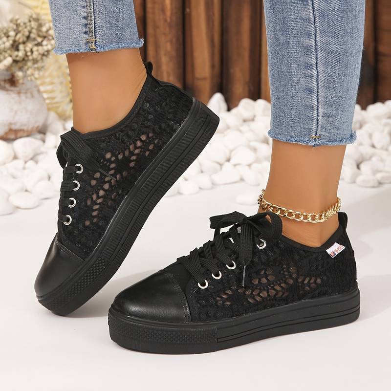 Variant image for Spitzen-Sneaker Damen, Atmungsaktives und Komfortables Design, Elegantes Schwarz-Weiß Design-9