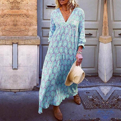Trendiges V-Ausschnitt Damenkleid mit Auffälligen Drucken für Frühling und Sommer, Umweltfreundlicher Stoff, Bequeme Passform
