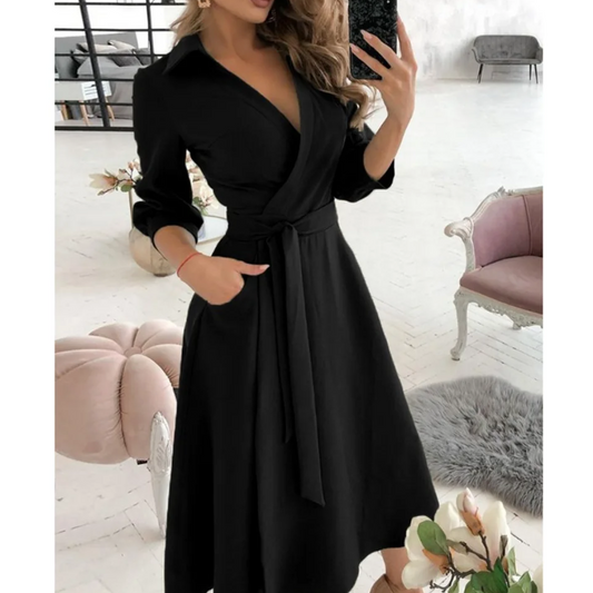 Elegantes Midi-Kleid Damen Mit Tiefem V-Ausschnitt, Schmeichelnder Passform Für Festliche Anlässe