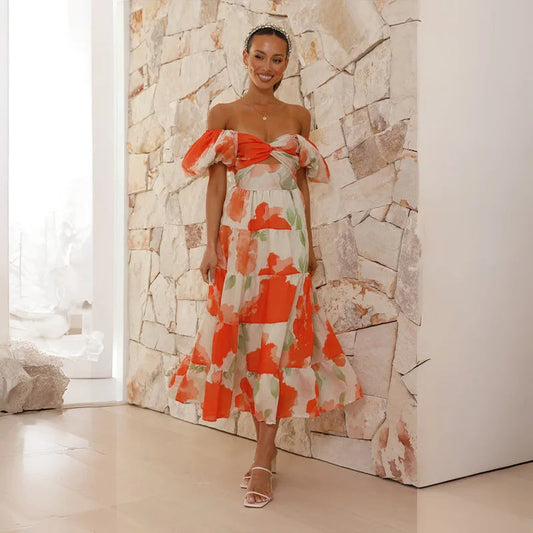 Elegantes Langes Florales Damenkleid Mit Stilvollen Ärmeln - Ideal Für Hochzeitsgast, Sommerfeiern Und Festliche Kleider