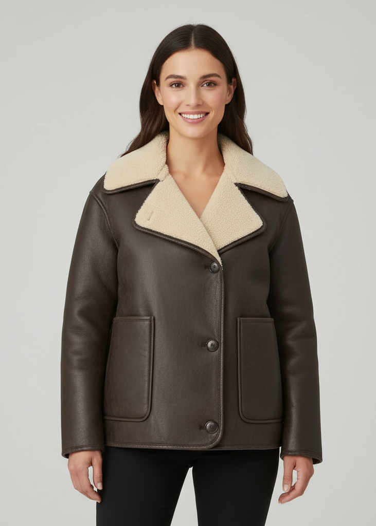 Damen Winterjacke mit Umlegekragen und Knopfleiste