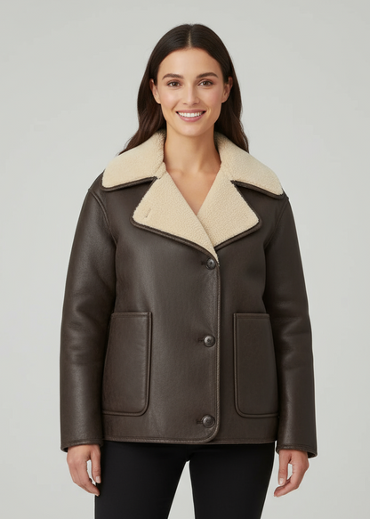 Damen Winterjacke mit Umlegekragen und Knopfleiste