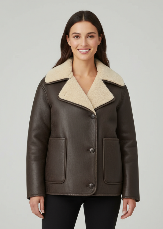 Damen Winterjacke mit Umlegekragen und Knopfleiste