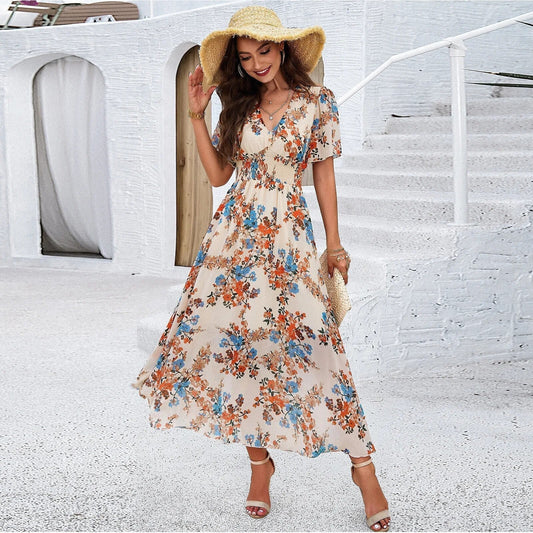 Blumendruck Damenkleid Sommer - Elegante Freizeit- und Abendmode, Leichte Bequeme Passform, Knielang