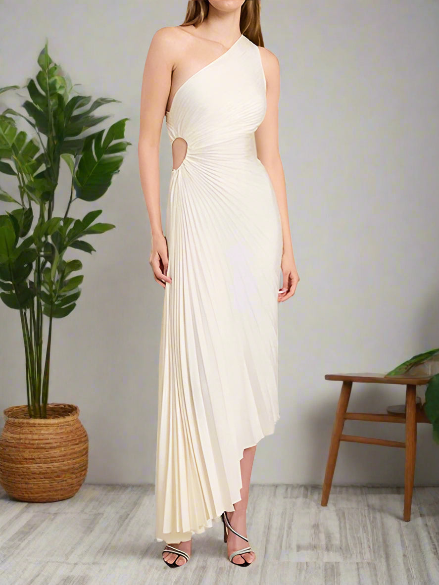 Ein-Schulter-Falten-Abendkleid für Hochzeiten – Elegantes Abendkleid Lang für Formelle Anlässe
