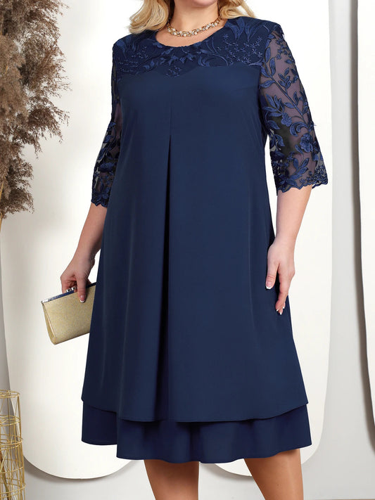 Elegantes Plus-Size-Frauenkleid Für Formelle Anlässe, Stilvolles Hochzeits-Gastkleid, Komfortables Knielanges Design