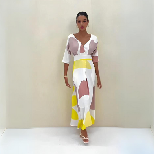 Elegantes Langes Sommerkleid Damen Mit Verspieltem Ausschnitt Und Drei Viertelhülsen Für Lässige Und Besondere Anlässe