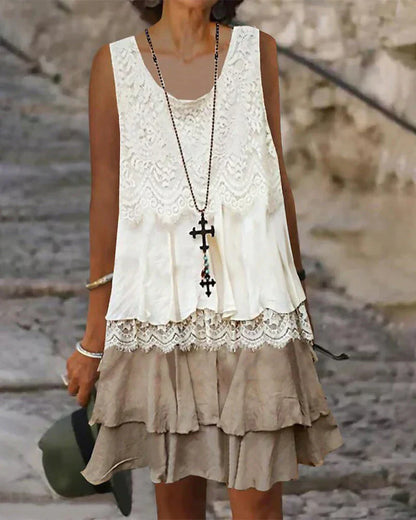 Variant image for Elegantes Ärmelloses Spitzen-Sommerkleid Damen - Leichter Weißer Begleiter für Partys und Strandausflüge-1