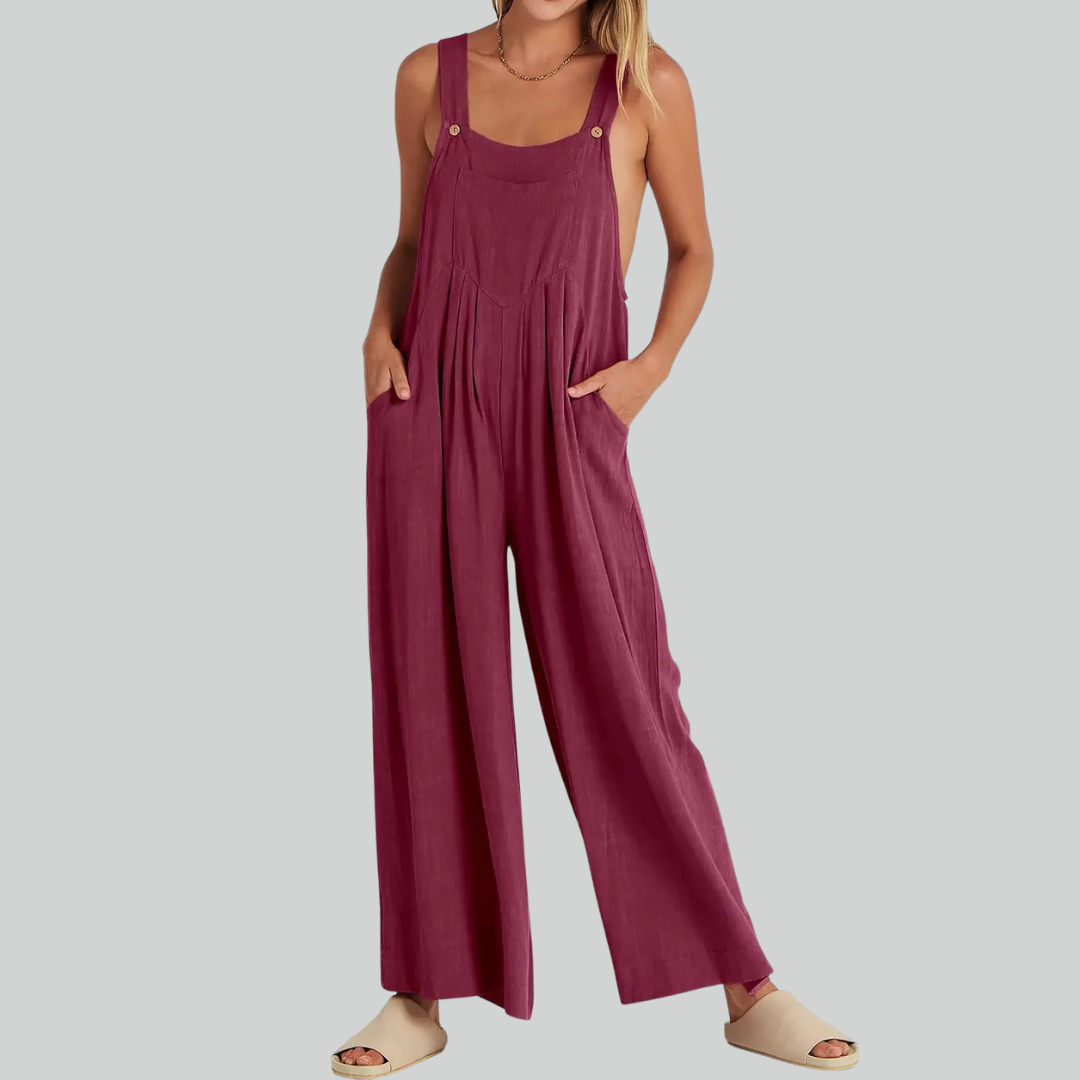 Variant image for Plus-Size Vintage Baumwollwäsche Weitbein Overall Mit Taschen Für Damen-91