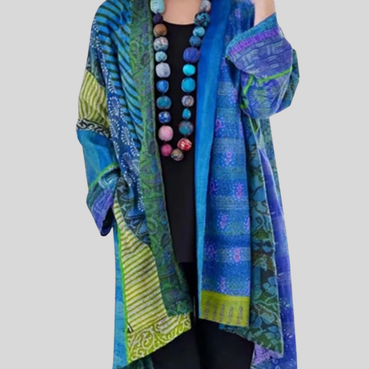 Vintage Baumwolle Leinen Ethnische Druck Strickjacke Damen Langarm Cardigan für Große Größen-1