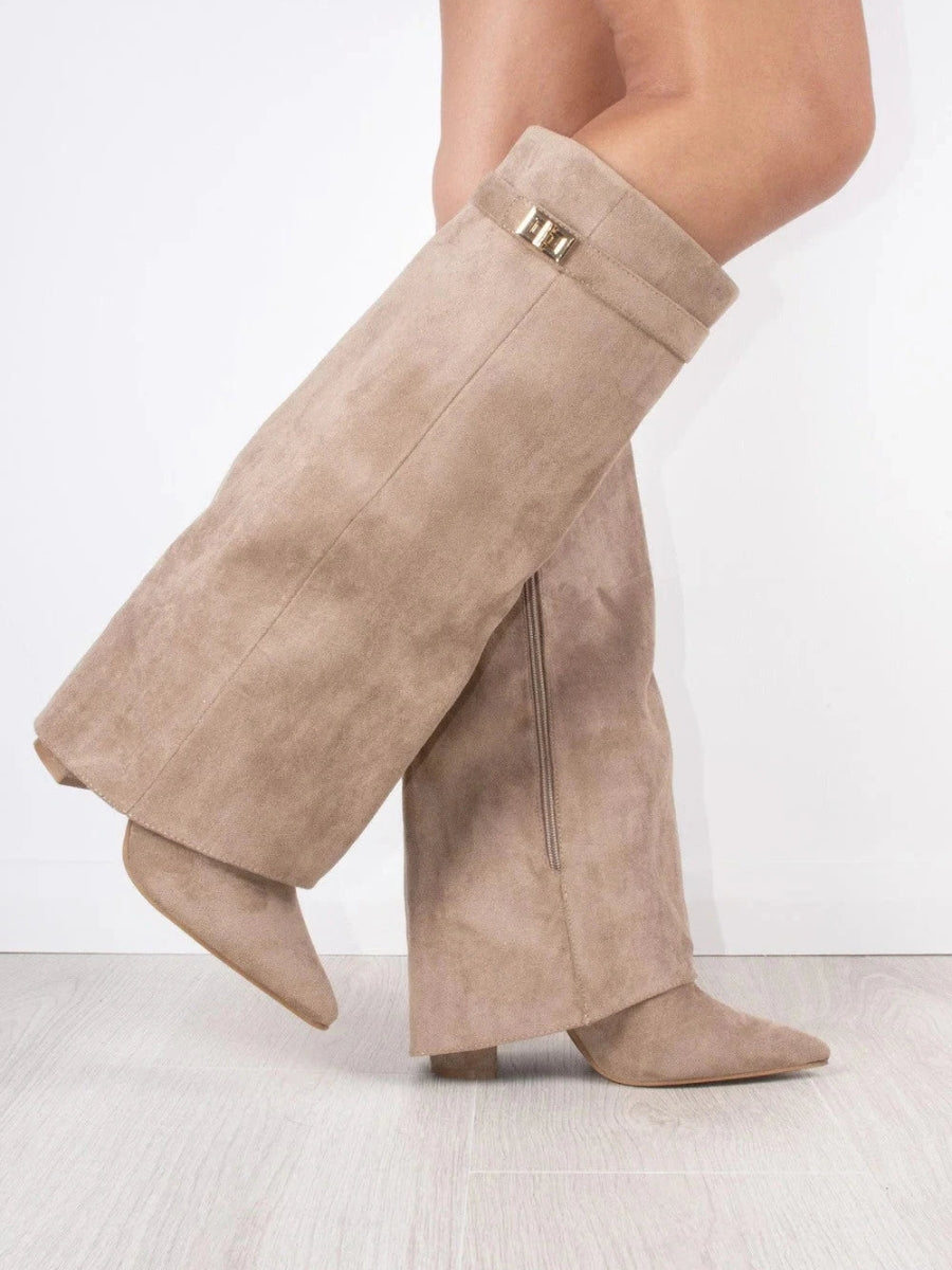 Women's Knee High Boots with Flared Top Heel