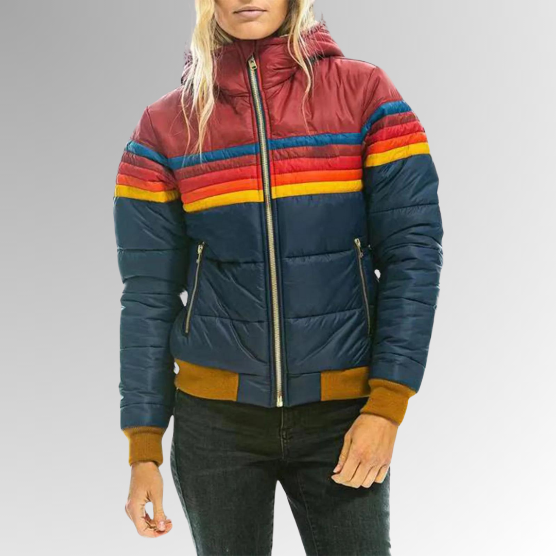 Women’s Warm Waterproof Puffer Jacket Stylish Colorblock for Winter