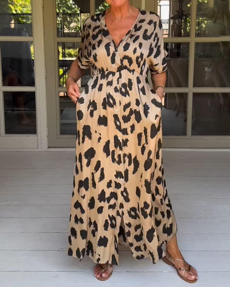 Plus Size Damen Boho Kleid, Atmungsaktives Sommerkleid Im Panther Druck, Lässige Kleider Damen