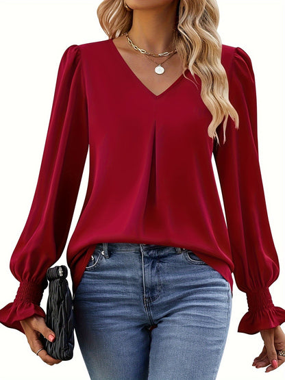 Variant image for Elegante Damenbluse aus Leichtem Polyester mit V-Ausschnitt für Frühling und Herbst - Perfekt für Festliche Anlässe-9