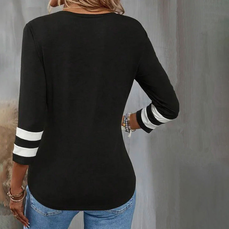 Lässiges Damen T-Shirt aus 100% Baumwolle mit Farbblockdesign und Dreiviertelärmeln für Frühling und Sommer-4