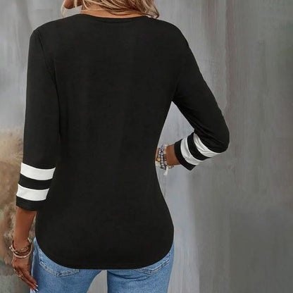 Lässiges Damen T-Shirt aus 100% Baumwolle mit Farbblockdesign und Dreiviertelärmeln für Frühling und Sommer-4