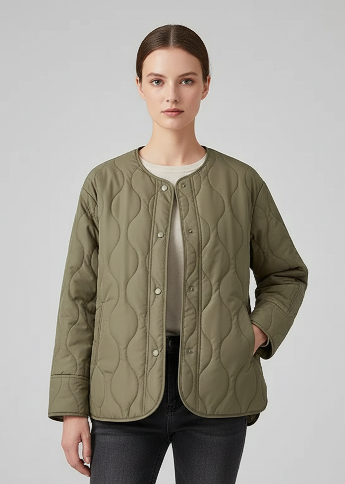 Damen Übergangs Steppjacke mit Druckknöpfen Kurz