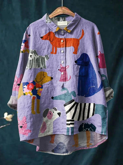 Künstlerisches Hundeshirt T-Shirt mit Hundemotiv, Bequemer Regulärer Fit für Den Täglichen Stil-4
