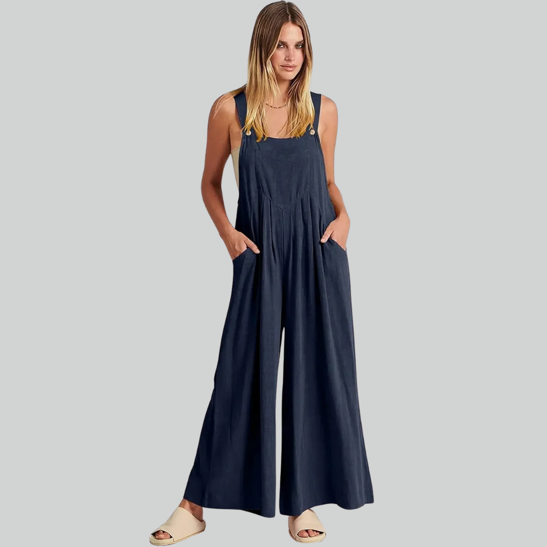 Plus-Size Vintage Baumwollwäsche Weitbein Overall Mit Taschen Für Damen 3