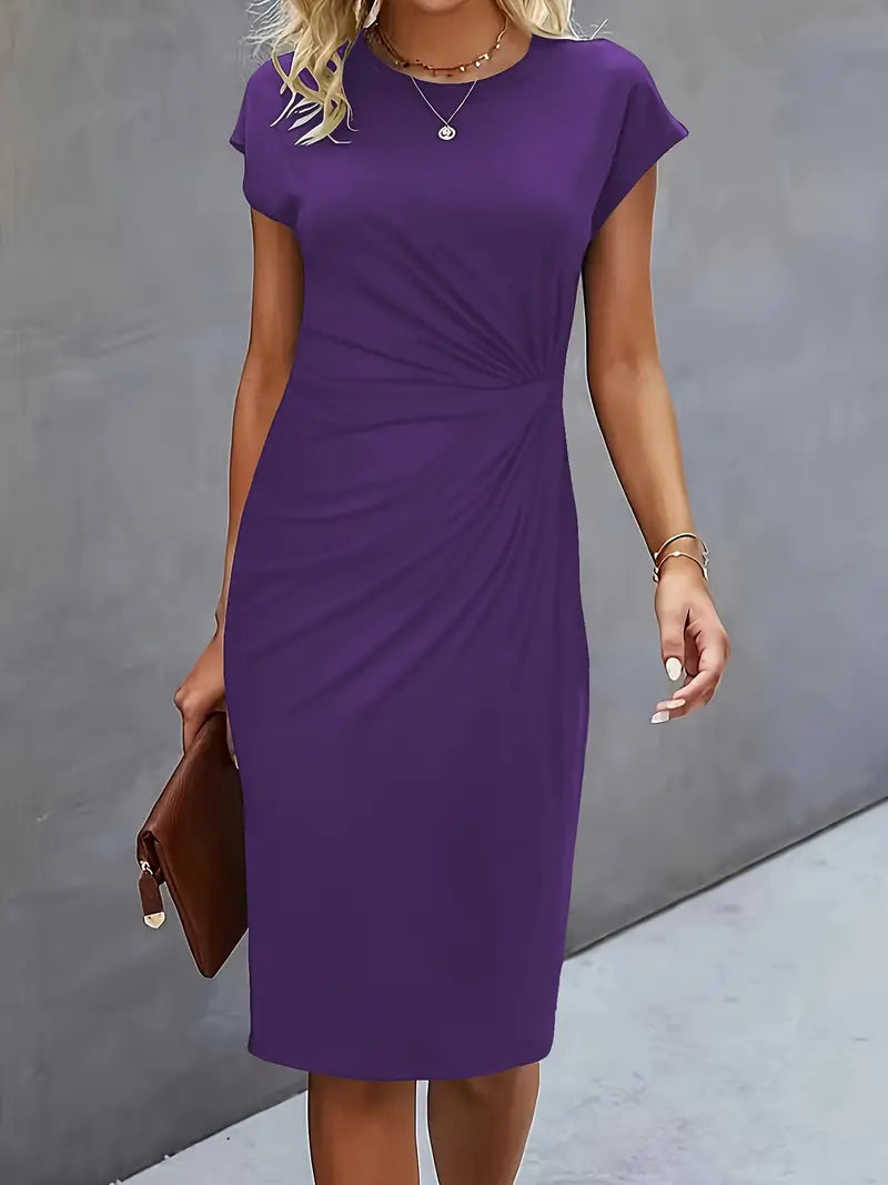 Women’s Elegant Knee-Length Sheath Dress Ruched Waist