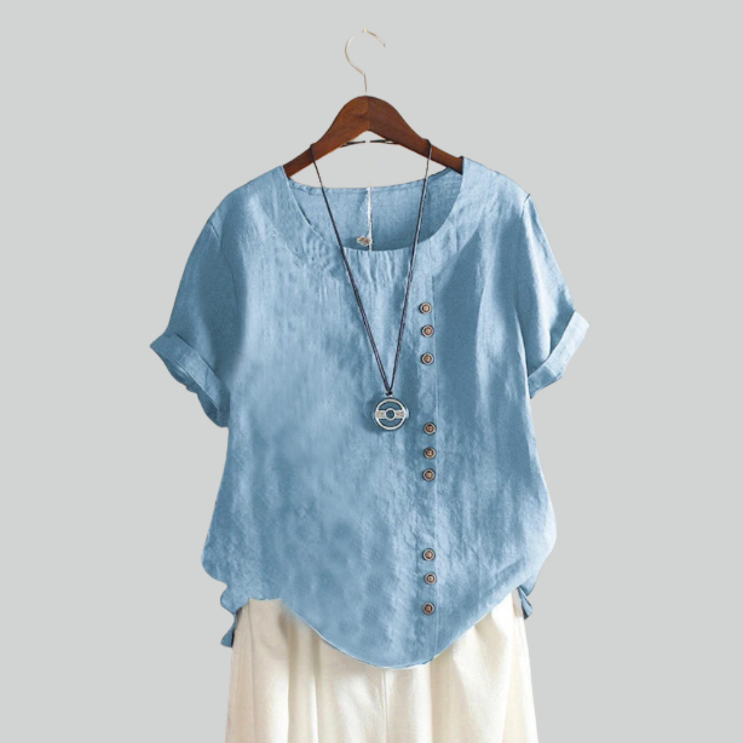 Vintage Knopf T-Shirt Casual Oversize T-Shirt für Damen – Lässige Sommermode-2