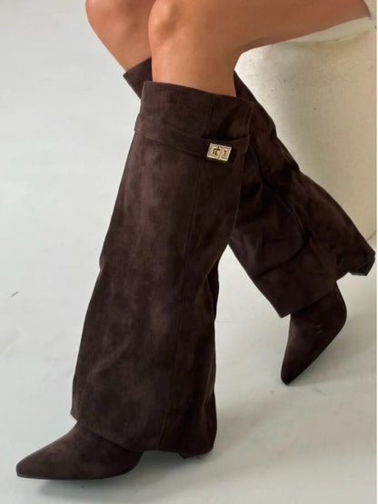 Women's Knee High Boots with Flared Top Heel