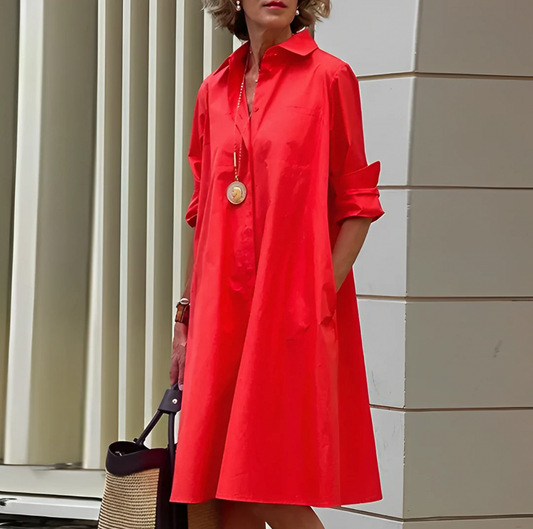 A-Linien Polo-Kleid Damen 3/4-Ärmel Leichtes Frühlingskleid in Rot Schwarz Weiß