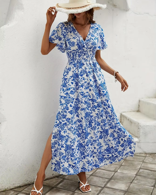 Schickes Blumenmuster Damenkleid, Leichtes, Lässiges, Atmungsaktives Kleid für Warme Tage