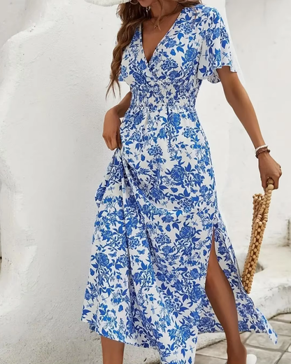 Schickes Blumenmuster Damenkleid, Leichtes, Lässiges, Atmungsaktives Kleid für Warme Tage
